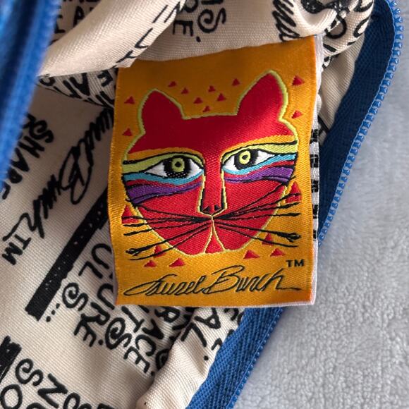 Laurel Burch Blue Canvas Makeup Bag Swirl Indigo Cat Cosmetic Travel India Poly - Picture 4 of 9